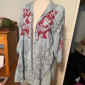 BIYA by Johnny Was blue button down top size large